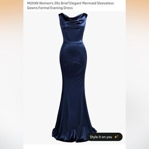 MUXXN Women's Elegant Mermaid Sleeveless Gowns Formal Evening Dress Navy Blue